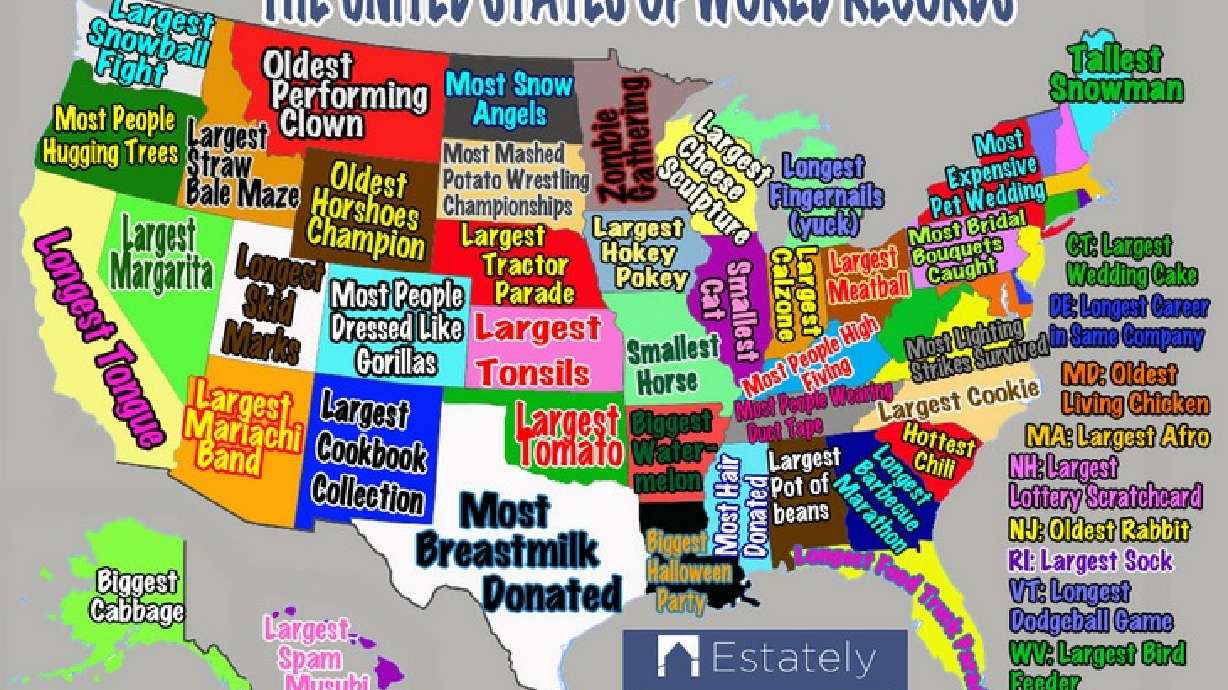 Guinness Map Map shows Guinness World Records held by each state | KSL.com