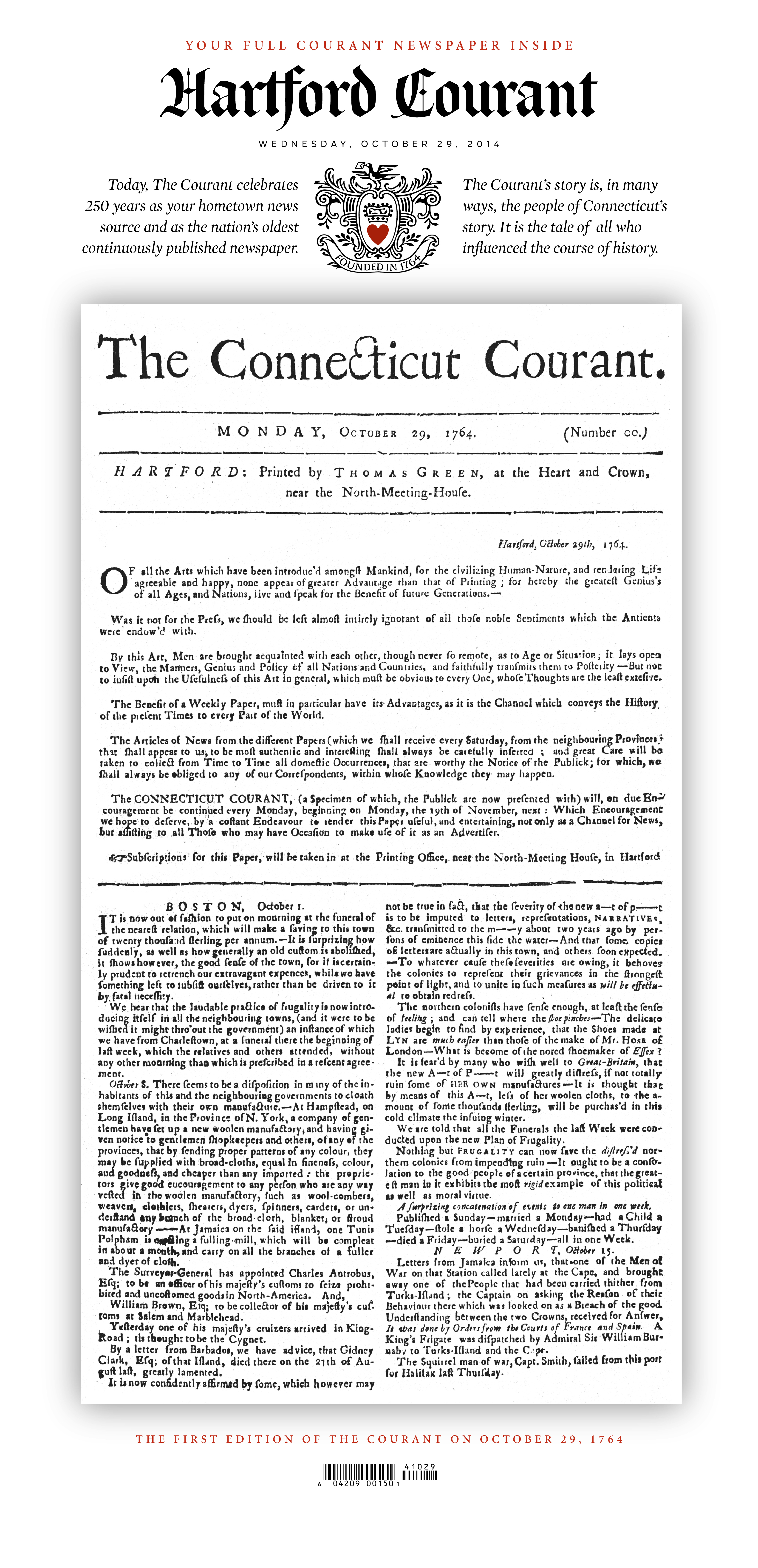 The Hartford Courant, the Nation’s Oldest Newspaper, Celebrates 250 Years of Continuous Publication