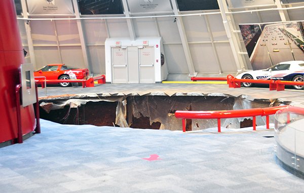 Eight Corvettes fell into a sinkhole that opened up beneath a section of the National Corvette Museum in Kentucky on Wednesday, February 12, 2014. (Photo: National Corvette Museum)