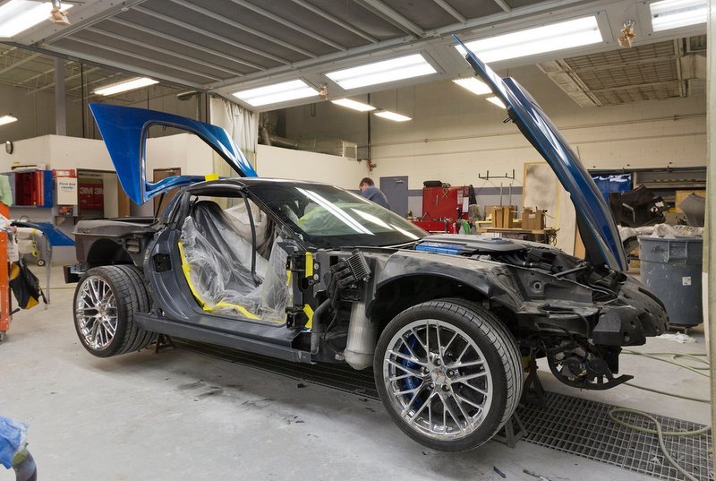 Hard to believe that this 2009 Blue Devil ZR1 was swallowed by a freak sinkhole at the National Corvette Museum back in February. The car was one of eight Corvettes that fell into the hole. Only this one and two others will be restored. It's not often car restorers get a chance to rescue a vehicle this special. This job was handled by a ten-member team with a less-than-sexy handle: GLS &mdash; Global Logistics Services. (Photo: Corvette Museum)