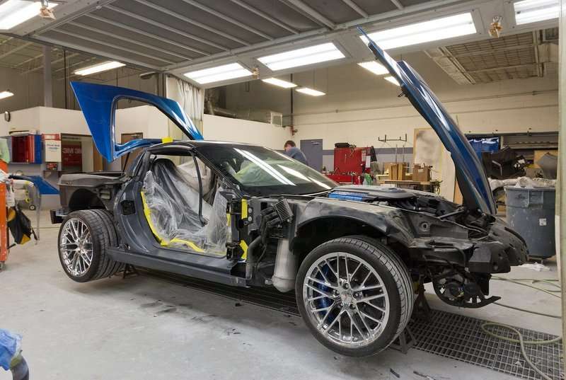 Hard to believe that this 2009 Blue Devil ZR1 was swallowed by a freak sinkhole at the National Corvette Museum back in February. The car was one of eight Corvettes that fell into the hole. Only this one and two others will be restored. It's not often car restorers get a chance to rescue a vehicle this special. This job was handled by a ten-member team with a less-than-sexy handle: GLS — Global Logistics Services. (Photo: Corvette Museum)