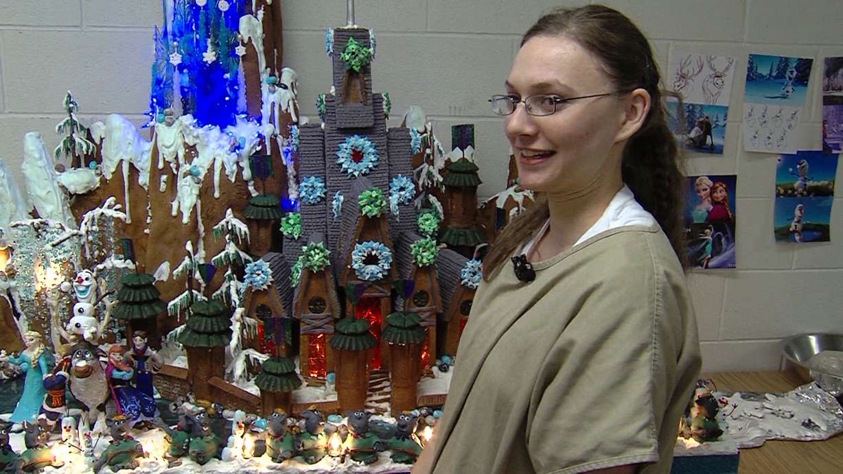 Kelsee Brown is among the inmates at the Utah State Prison women's facility giving back to the community by making gingerbread houses that will be auctioned off at the Festival of Trees to benefit Primary Children's Hospital. (Photo: Stuart Johnson/KSL TV)