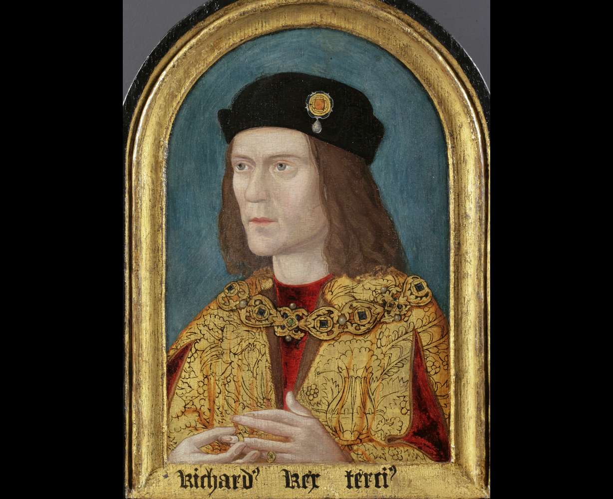 FILE- This is an undated file photo released by the University of Leicester, England, showing a portrait of Britain's King Richard II who's skeletal remains were found underneath a car park in Leicester, England, in September 2012, after being missing for around 500 years. According to research published Tuesday Dec. 2, 2014, in the Nature Communications journal, scientists compared the skeleton’s DNA to predict eye and hair color of the long lost king. However samples from living relatives found no matches, a discovery that could throw the nobility of some royal descendants into question, including Henry V, Henry VI and the entire Tudor royal dynasty. But Kevin Schurer, pro vice-chancellor of the University of Leicester, said England’s current royal family does not claim Richard III as a relative and shouldn’t be worried about the legitimacy of their royal line. (AP Photo/Society Of Antiquities Of London via University of Leicester, FILE)