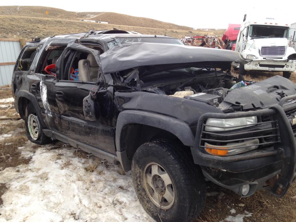 The family's 2002 Tahoe after the accident. Photo courtesy of Patti Merrill.