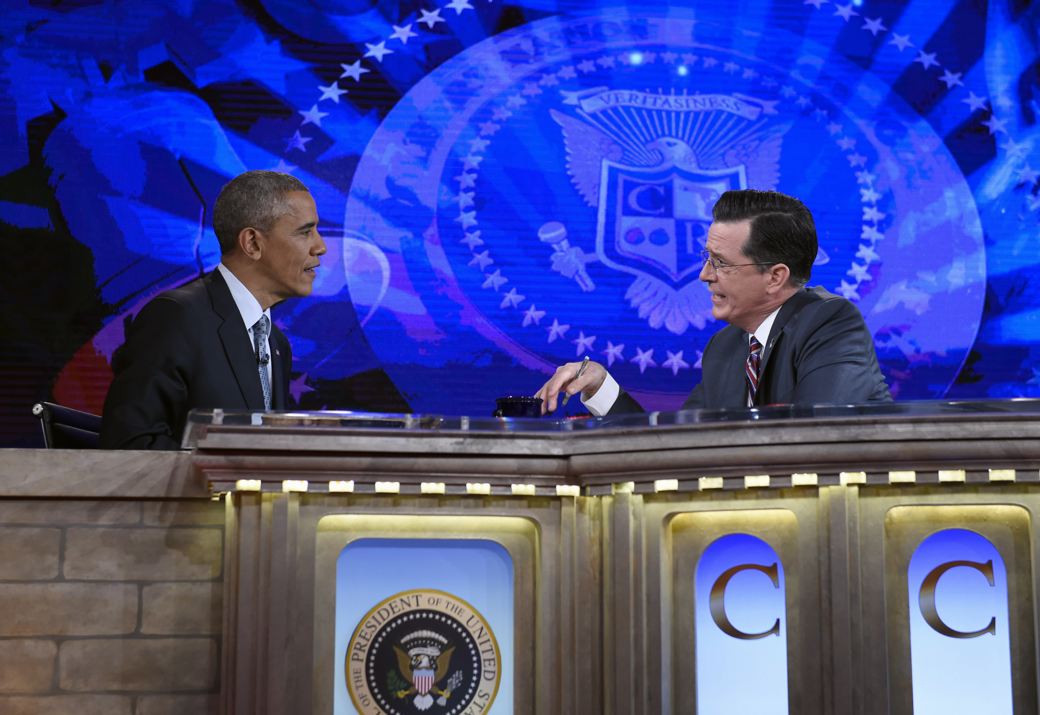 Obama riffs on his presidency with Stephen Colbert