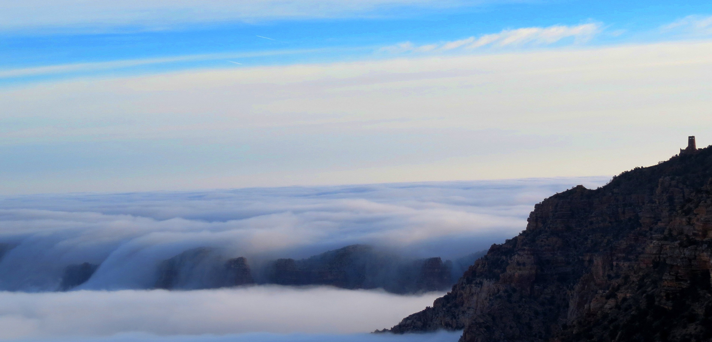 Clouds fill Grand Canyon in rare weather event
