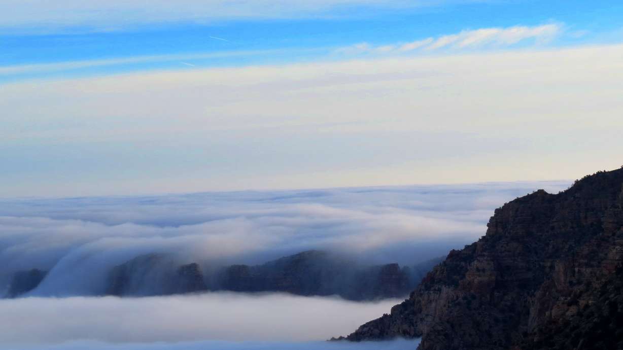 Clouds fill Grand Canyon in rare weather event