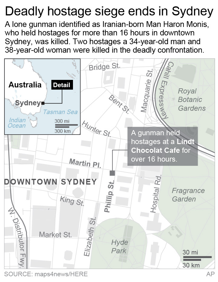 Timeline of Australia hostage drama at Sydney cafe