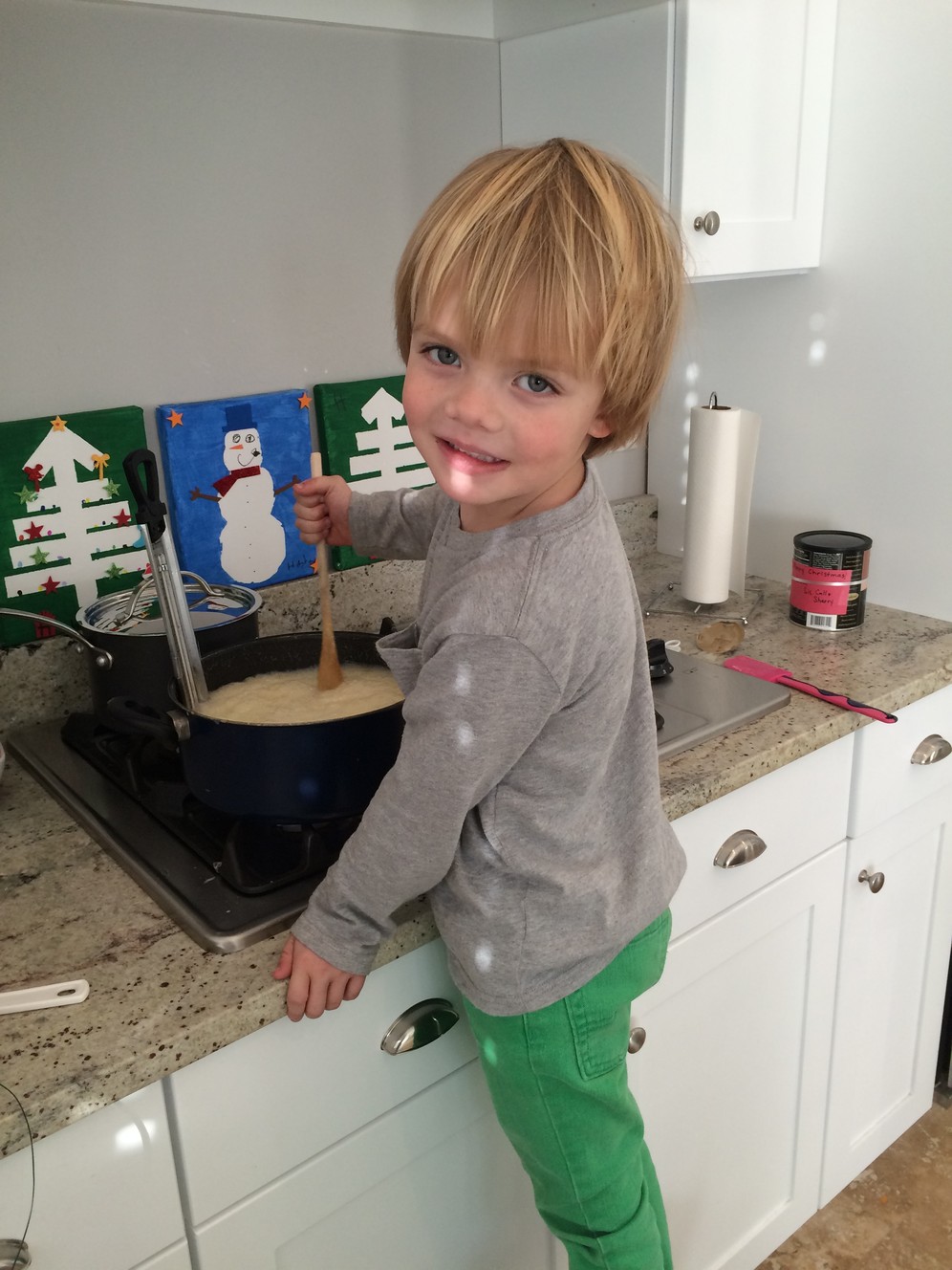 Hayes Mauss stirs caramels for his brother's teacher's husband. (Photo: Teylor Mauss)