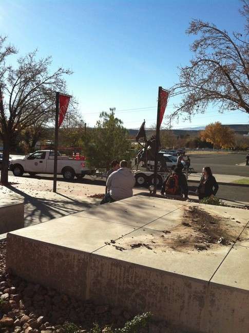A 4,000-pound statue portraying Confederate soldiers and a horse was removed in December 2012 from the campus of Dixie State. (Photo Credit: Stephanie Fossand)