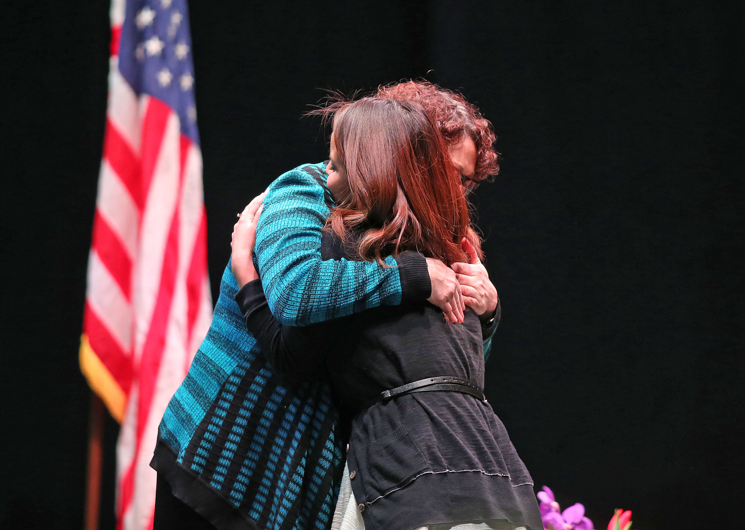 U.S. Supreme Court Justice Sonia Sotomayor hugs student Liz Morales after answering her question as The University of Utah MUSE (My U Signature Experience) Project hosts Justice Sotomayor, Wednesday, Jan. 28, 2015, in Salt Lake City.
(Tom Smart, Deseret News)
