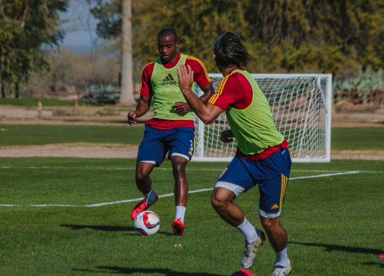 Real Salt Lake defender Phanuel Kavita controls a pass during RSL's preseason in Arizona in March. Kavita, a Highland High product, made his first-team debut in RSL's 2-1 win over Seattle Sounders 2 in the Lamar Hunt U.S. Open Cup on Tuesday night. (Photo: RSL Communications)