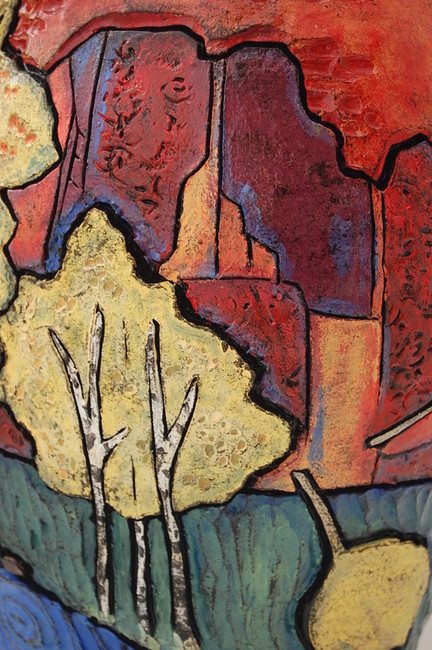 Janelle Call Davis, a ceramic artist in Layton, created this vase for volunteer Chris DeSantis. This detail shot shows Quaking Aspens, one of DeSantis' favorite things. (Photo: Janelle Call Davis)