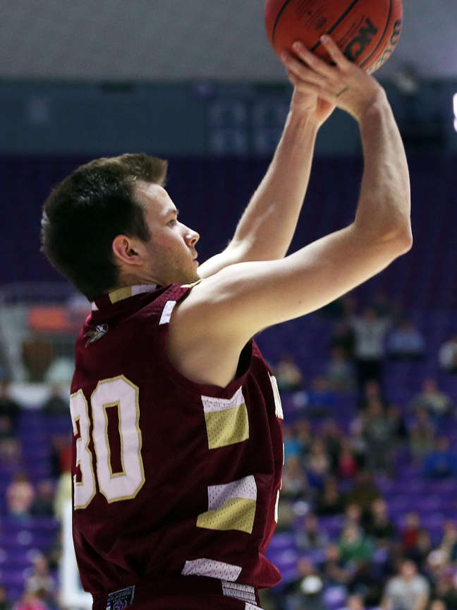 Viewmont's Josh Richins knocks down the game-winner at the buzzer to lead the Vikings to an upset of four-time state champion Lone Peak on Wednesday at the Dee Events Center in Ogden. (Ravell Call/Deseret News)