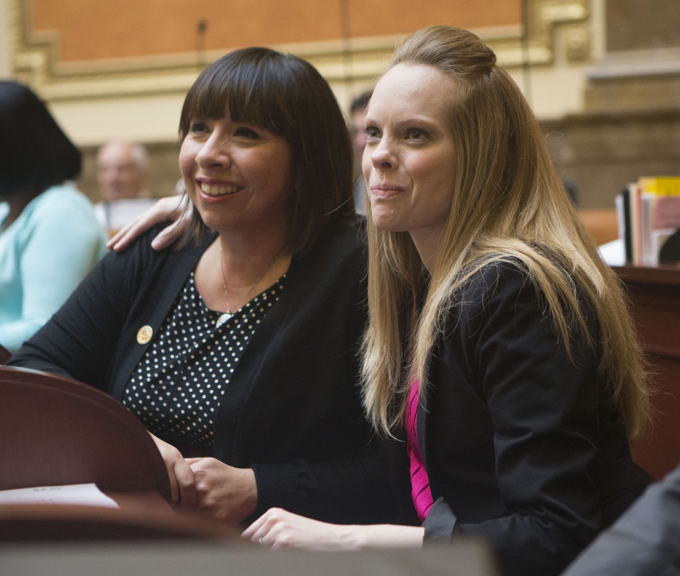 Rep. Angela Romero, D-Salt Lake City, and Deondra Brown watch as HB 277 passes the Utah House of Representatives Monday, March 2, 2015, at the state Capitol. (Photo: Scott G Winterton, Deseret News)
