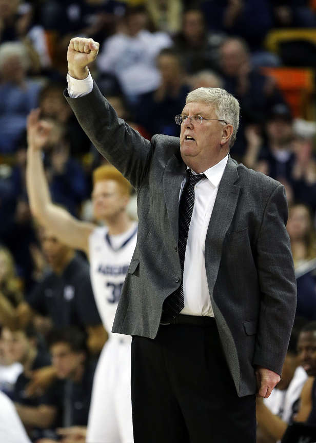 Utah State head coach Stew Morrill yells instructions during NCAA basketball against UNLV in Logan, Tuesday, Feb. 24, 2015. (Ravell Call/Deseret News)