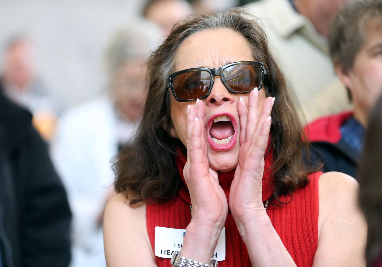 Sharon Christiansen chants, "We want health care!" during a rally to Support Healthy Utah at the state Capitol in Salt Lake City, Thursday, March 5, 2015. (Photo: Kristin Murphy, Deseret News)
