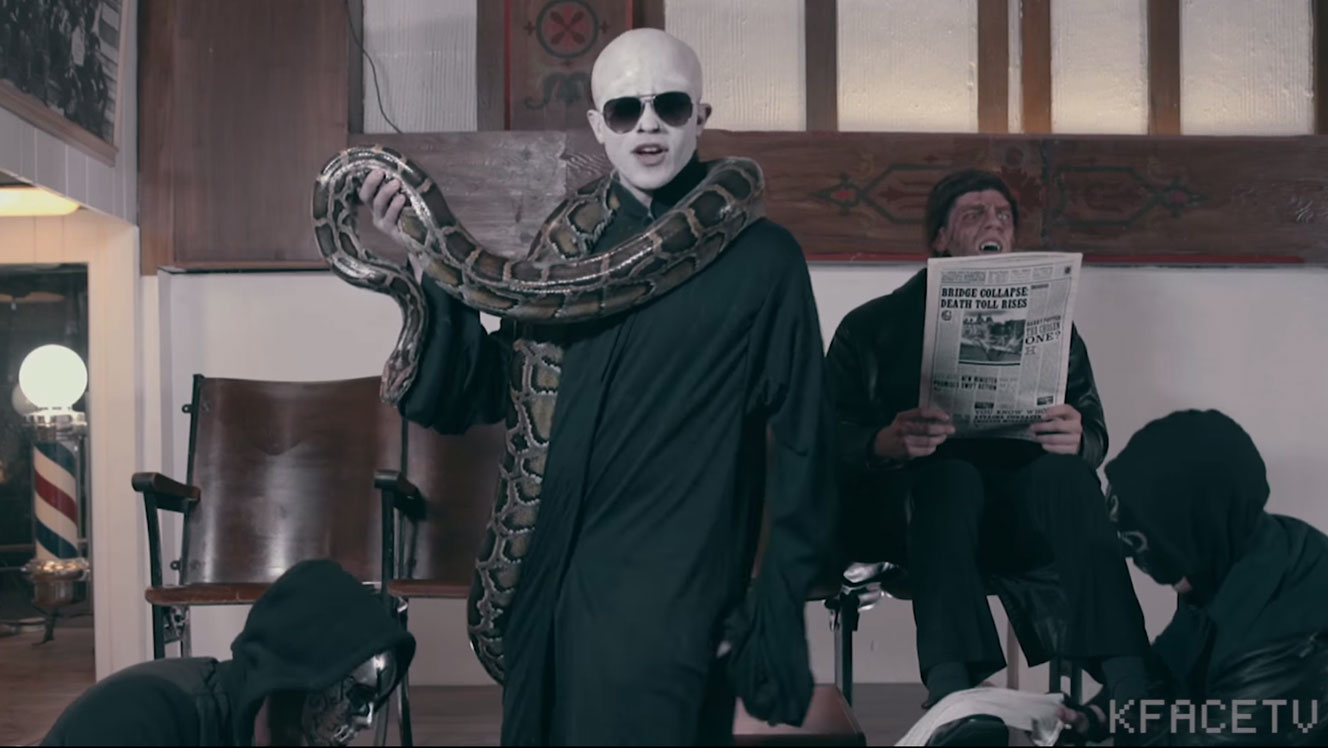 Voldemort is Dark Lord Funk in a Harry Potter parody video created by a group of BYU students. (Photo: KFaceTV/YouTube)