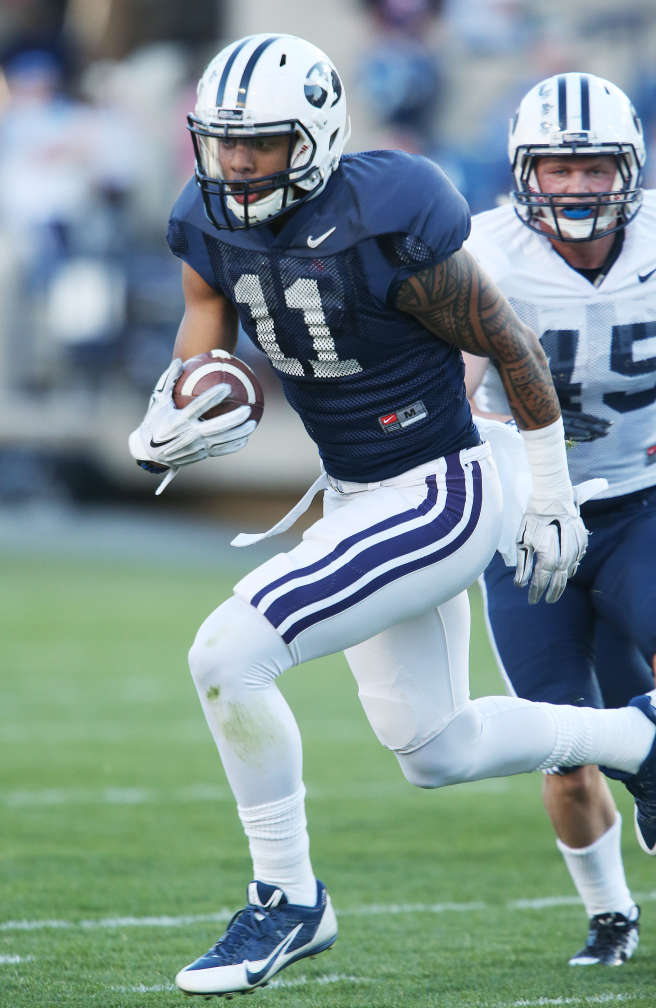 Cougars wide receiver Terenn Houk (11) runs after a catch during the Spring football game in Provo on March 27, 2015. (Photo: Jeffrey D. Allred/Deseret News)