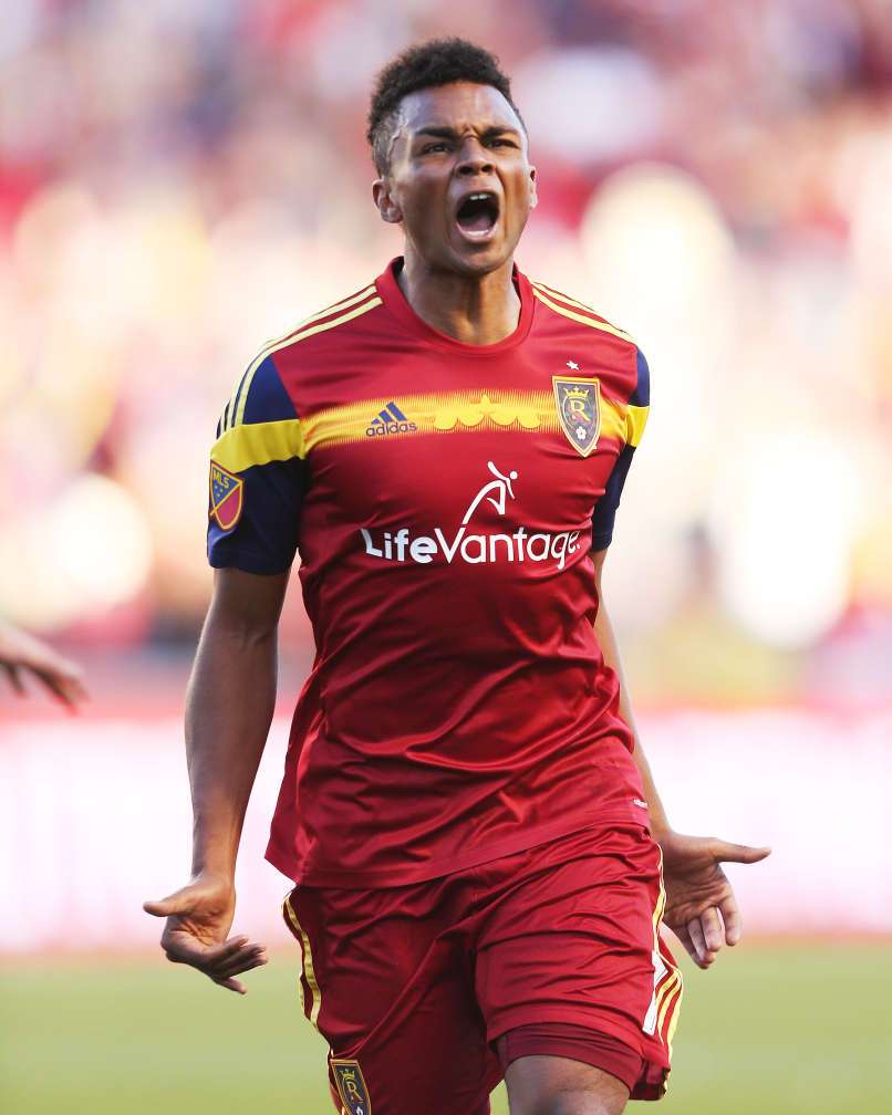 Real Salt Lake's Jordan Allen (7) celebrates his goal against Toronto FC in Sandy on Sunday, March 29, 2015. RSL won 2-1. (Photo: Jeffrey D. Allred/Deseret News)