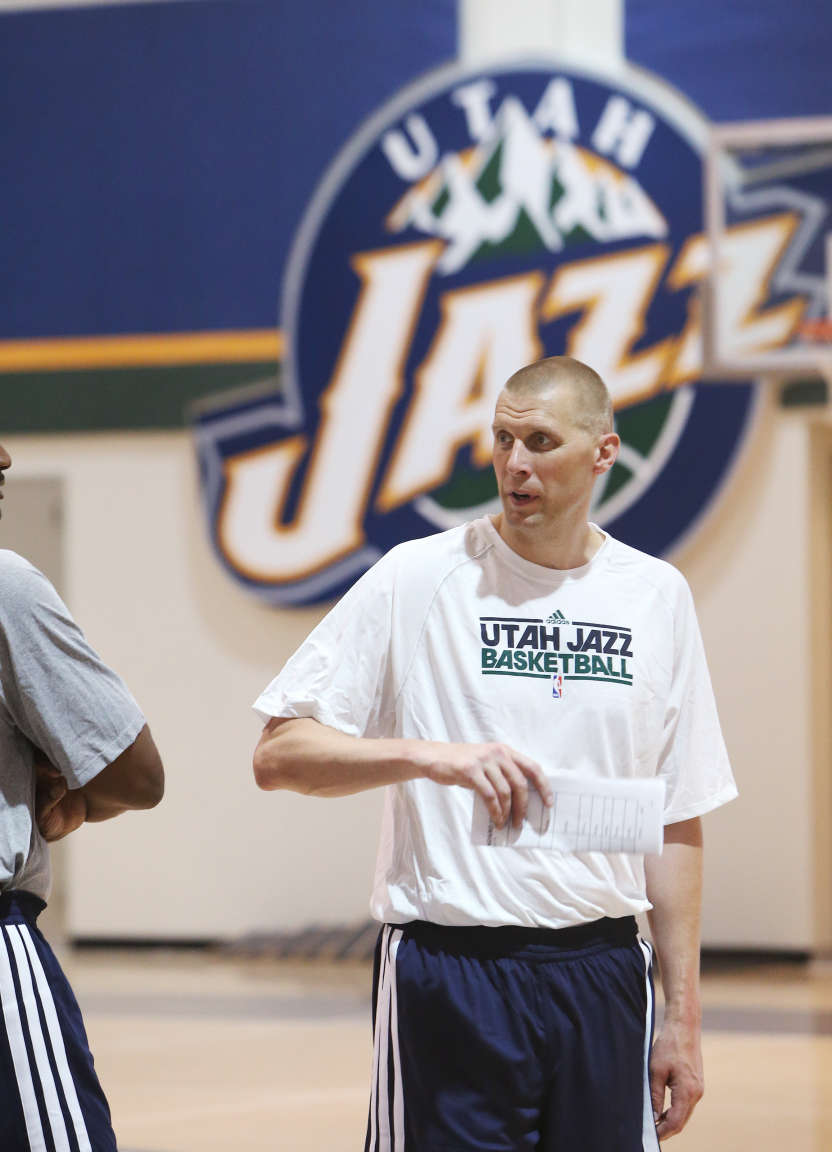 BYU assistant basketball coach Mark Pope helps with work outs during Utah Jazz mini camp at the Zion's Bank Center in Salt Lake City Wednesday, June 12, 2013. (Photo: Jeffrey D. Allred, Deseret News)