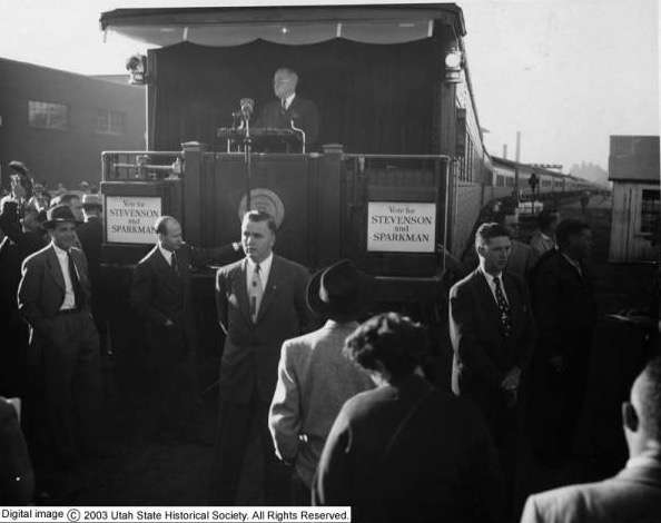 Harry S. Truman speaking in Utah. Photo Credit: Utah State Historical Society