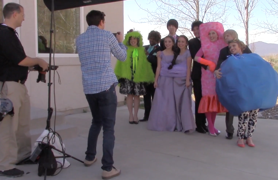 Cast members work on a sketch poking fun at the quintessential prom moment.