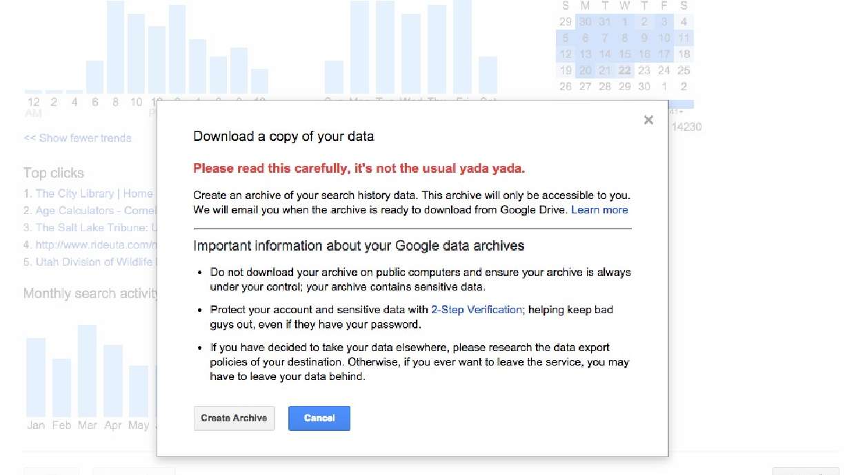Now you can download, or delete, your Google search history