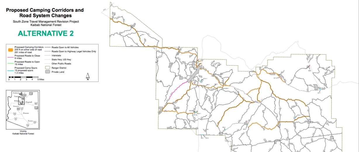 Some of the proposed camping corridor and road system changes. Photo Credit: Kaibab National Forest