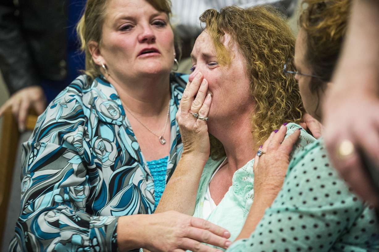 Tori Grunwald reacts as the guilty verdict is read for her daughter Meagan Grunwald in Provo's 4th District Court in the early morning hours of Saturday, May 9, 2015. A jury found Meagan Grunwald, 18, of Draper, guilty of aggravated murder, attempted aggravated murder and nine other charges as an accomplice in a 2014 crime spree that left one deputy dead and another wounded. She will be sentenced July 8. (Photo: Chris Detrick, Pool photo)