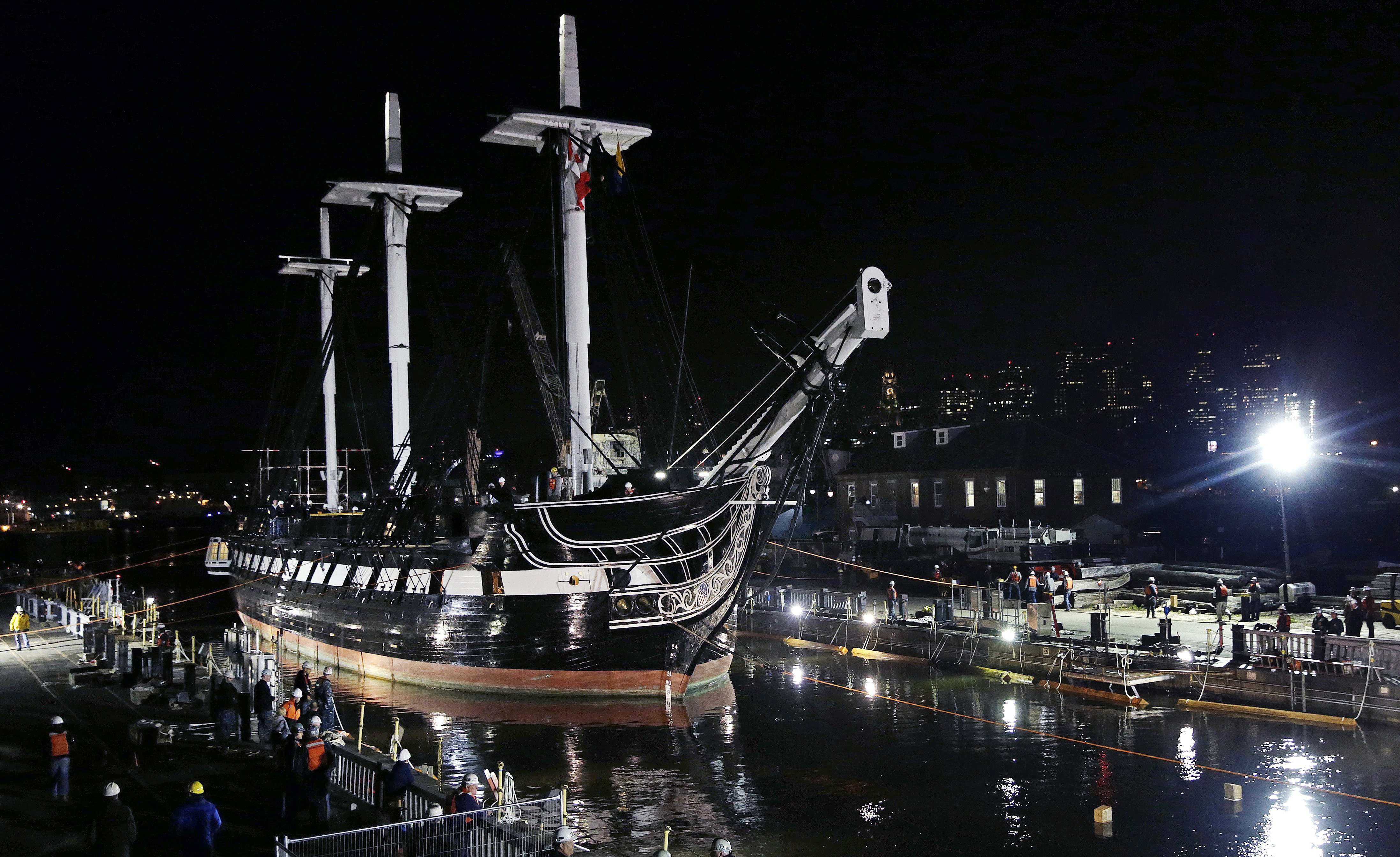 USS Constitution warship moves to dry dock for restoration