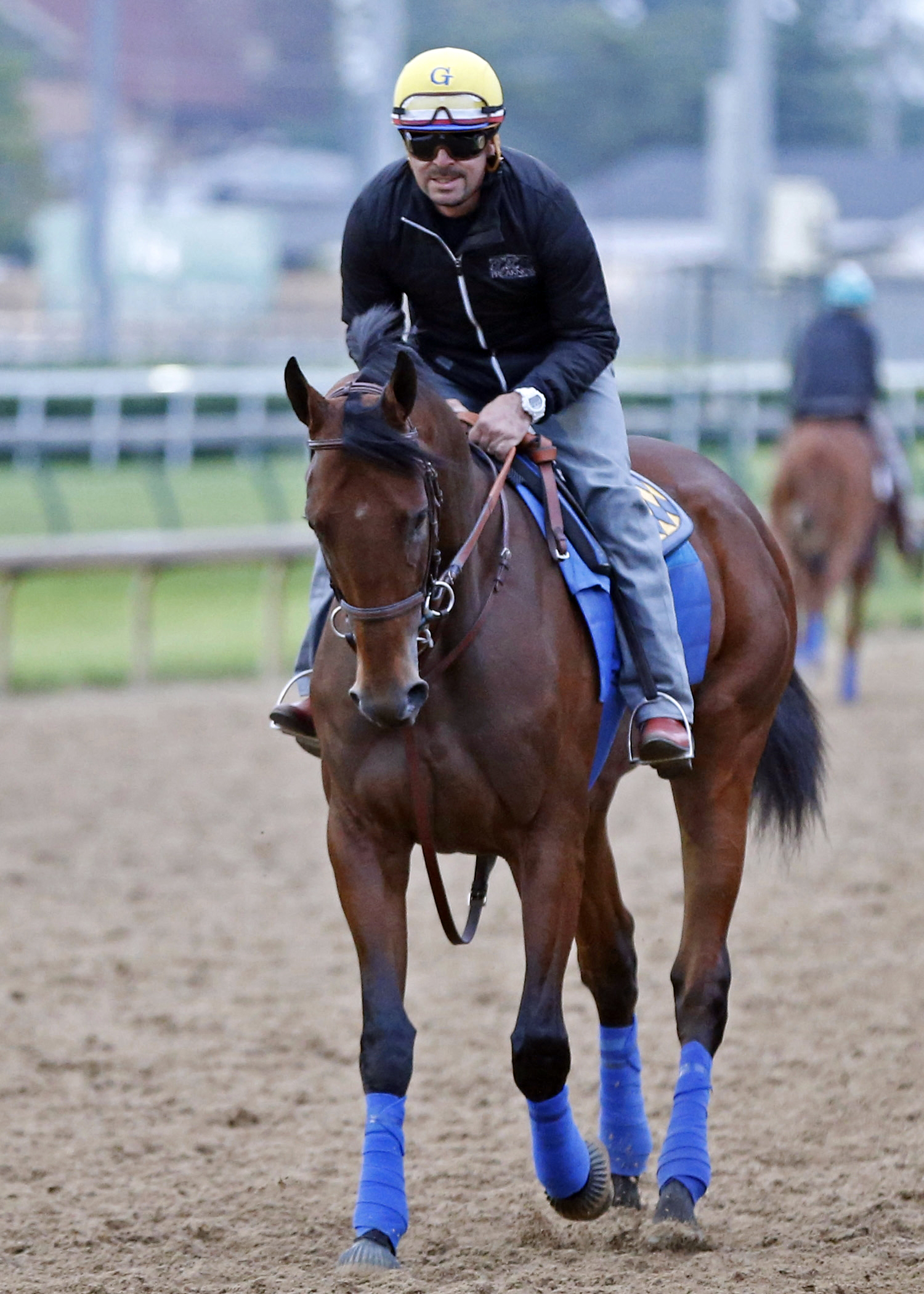 American Pharoah gallops in Kentucky, others work at Belmont