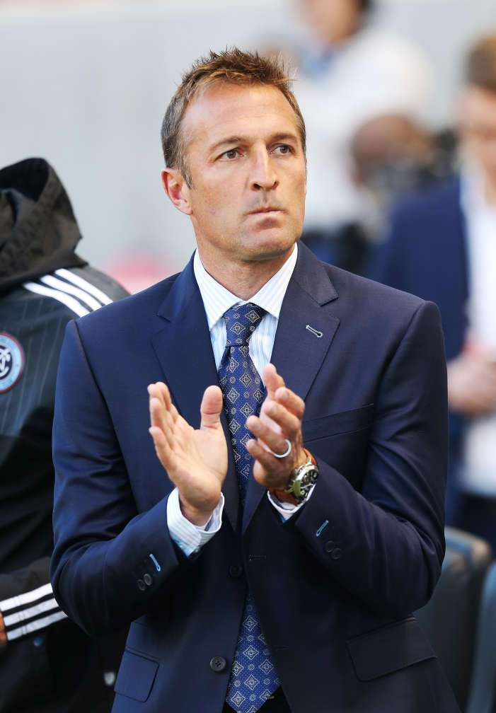 New York FC coach Jason Kreis applauds his team prior to the game with Real Salt Lake in MLS action in Sandy, May 23, 2015. (Photo: Jeffrey D. Allred, Deseret News)