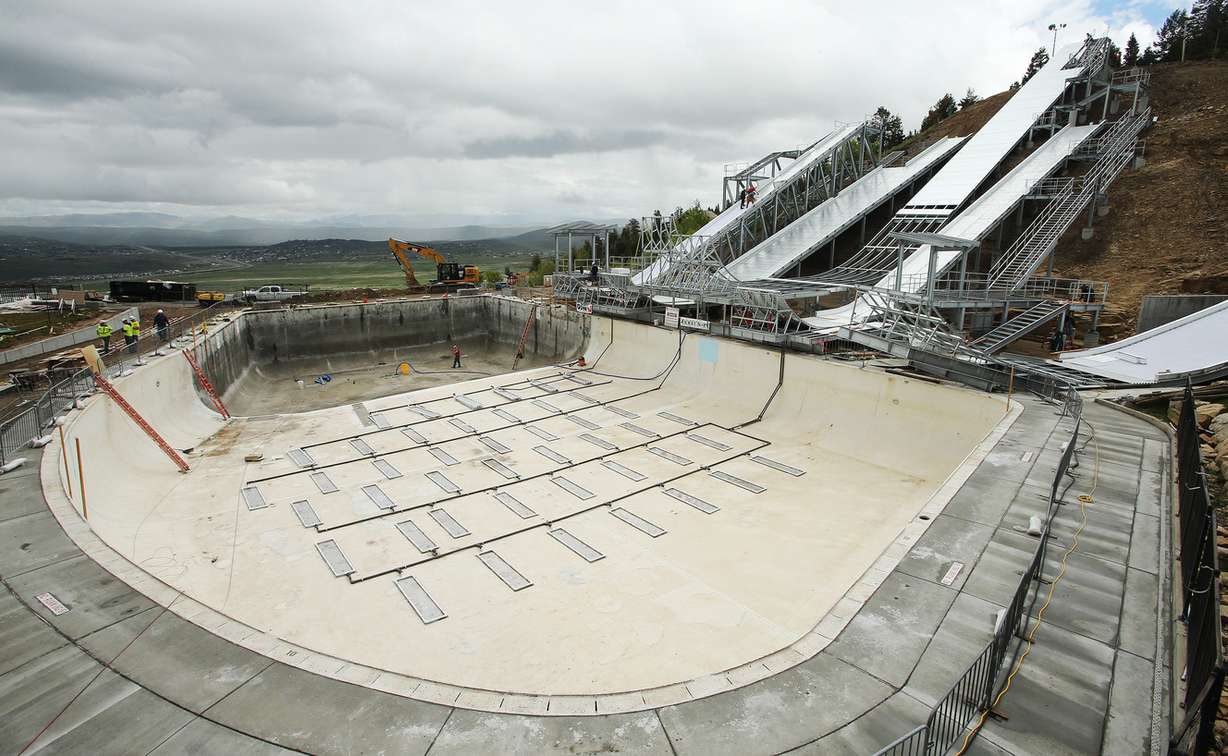 Jacobsen Construction workers work on additional ramps and a larger pool for the Utah Olympic Park in Park City Tuesday, May 26, 2015. (Photo: Jeffrey D. Allred, Deseret News)