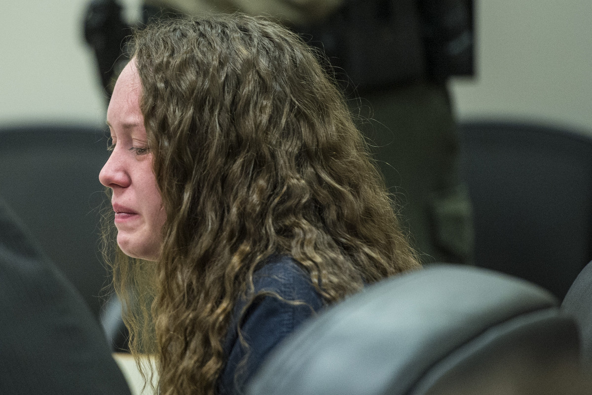 Meagan Grunwald reacts as the guilty verdict is read on May 9, 2015. The teenage getaway driver sent to prison for her role in the shooting of Utah County Sheriff's Sgt. Cory Wride, received a shorter sentence Monday after her murder conviction was thrown out on appeal.