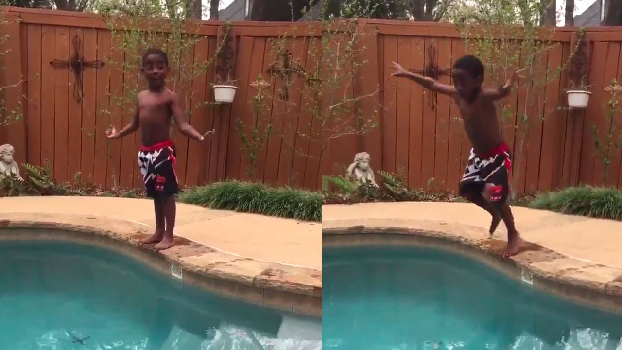 Boy's poolside pep talk charms the Internet
