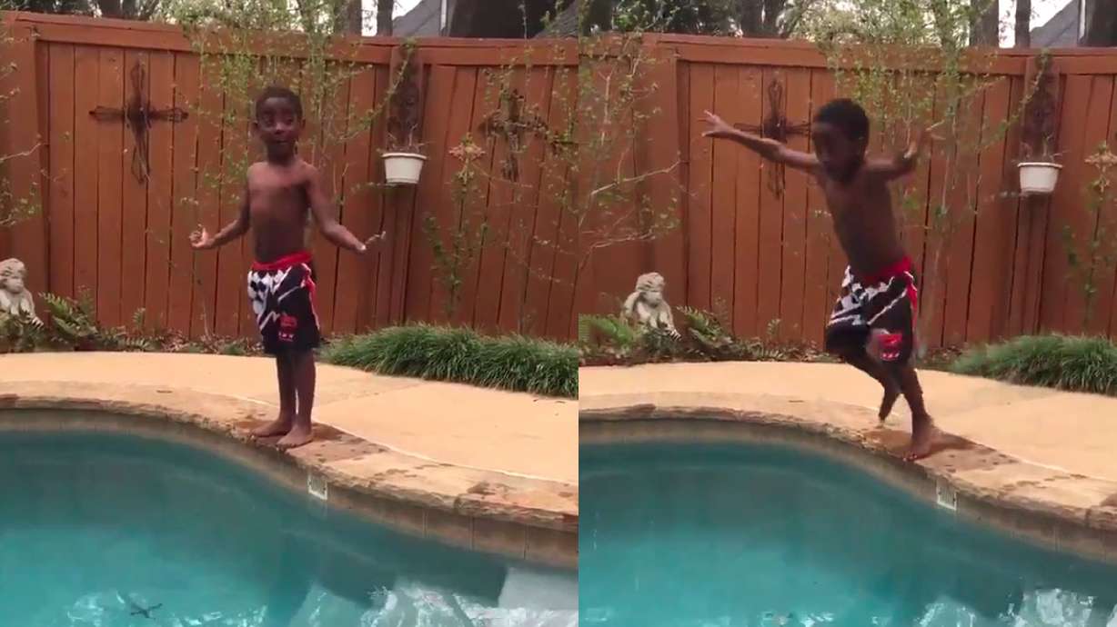 Boy's poolside pep talk charms the Internet