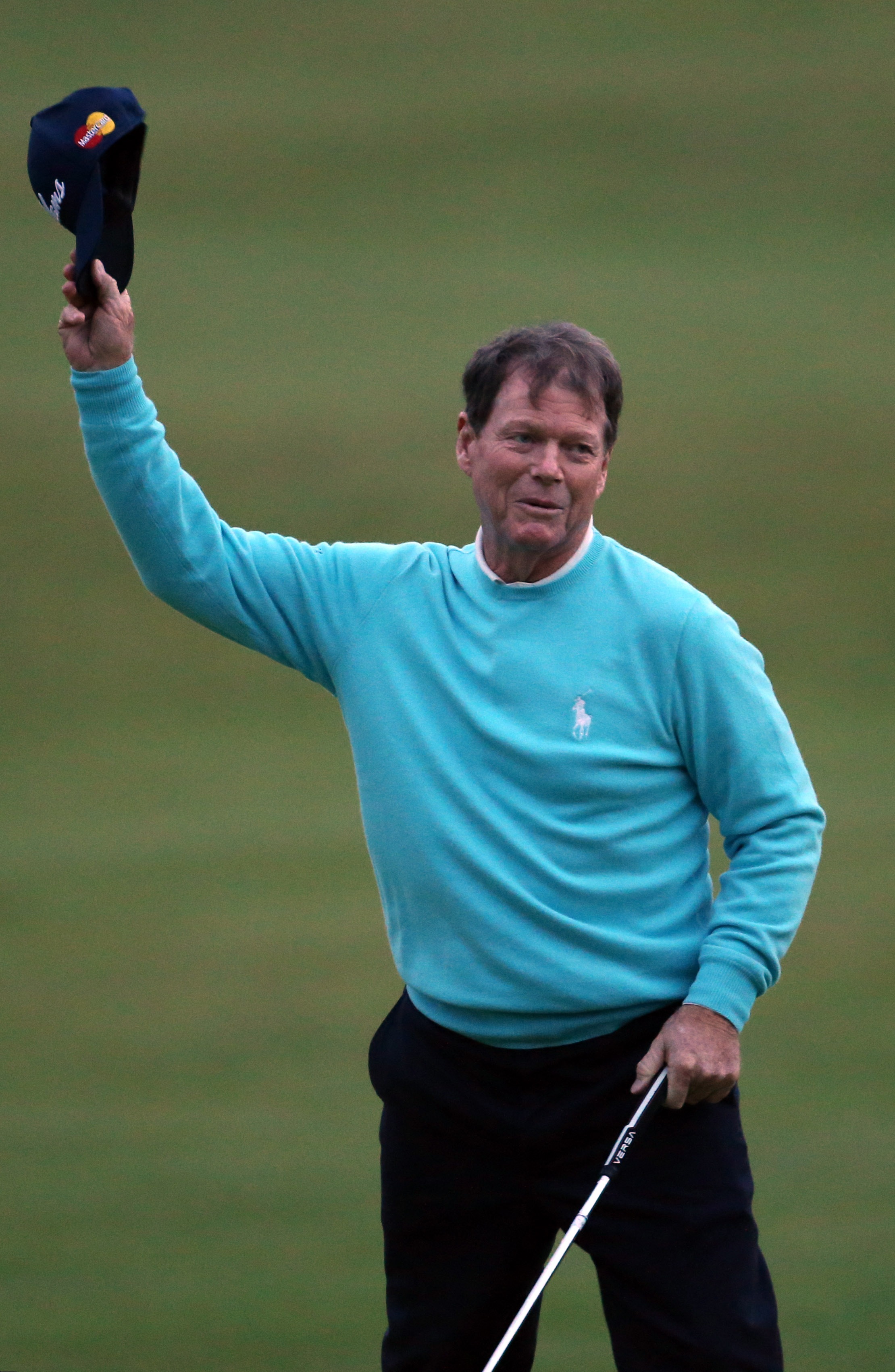 Farewell: Watson crosses Swilcan Bridge for final time