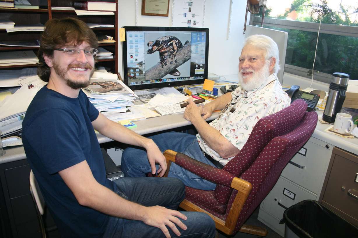Utah State University biologist Edmund "Butch" Brodie, Jr., right, and toxinologist Pedro Mailho-Fontana of Brazil's Butantan Institute. (Photo: Mary-Ann Muffoletto/Utah State University)