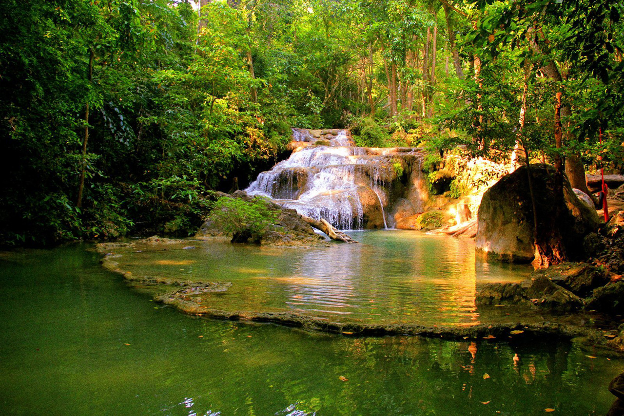 Erawan Falls, Erawan National Park, Thailand. The seven-tiered Erawan Falls owe their name to a supposed resemblance to Erawan, the mythical three-headed elephant. (Photo: Tripadvisor Traveler)