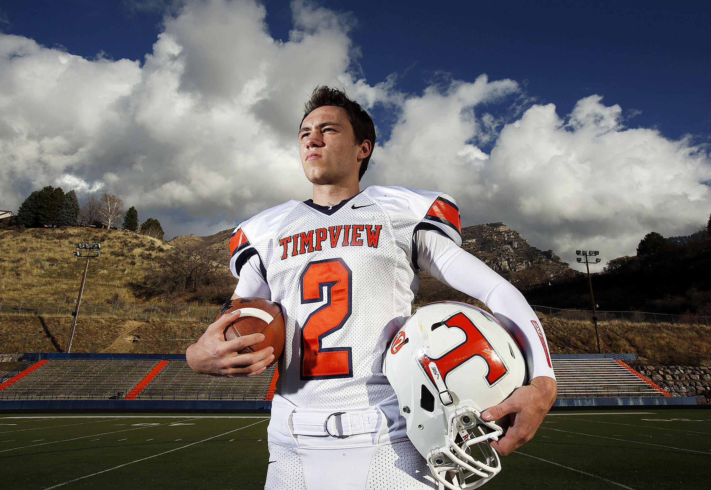 Britain Covey, Mr. Football 2014, poses for a photo at Timpview High School in Provo. (Photo: Ravell Call/Deseret News)