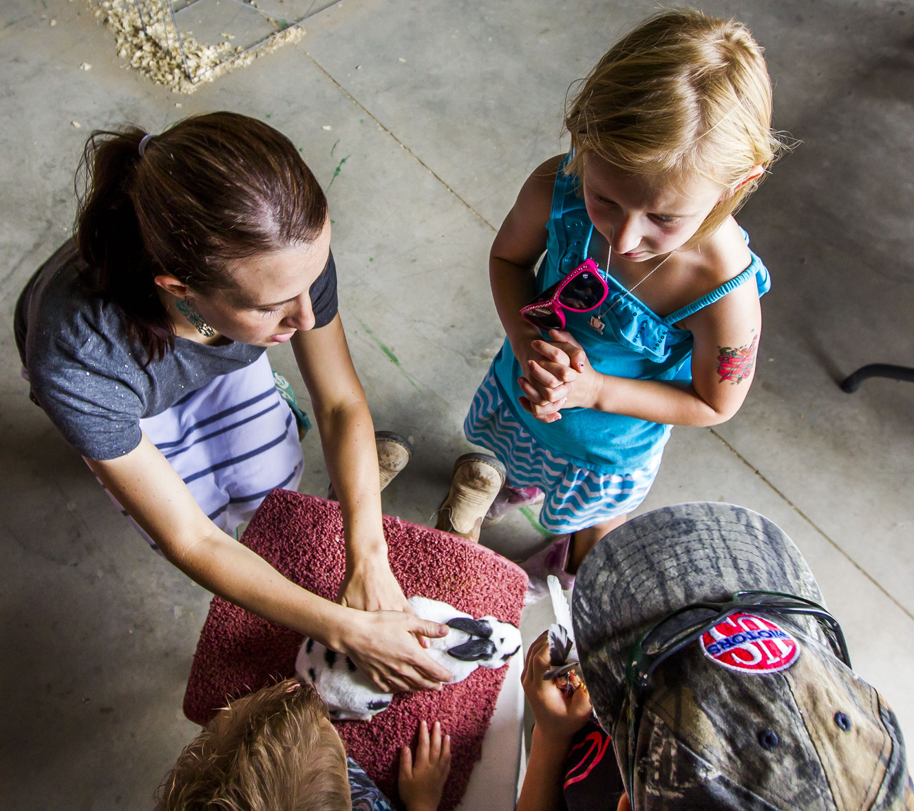Camie Catmull pets a bunny with her children Weston, 2, Carlee, 7, and Brock, 6, at the Salt Lake County Fair in South Jordan on Saturday, Aug. 15, 2015. (Photo: Stacie Scott, Deseret News)