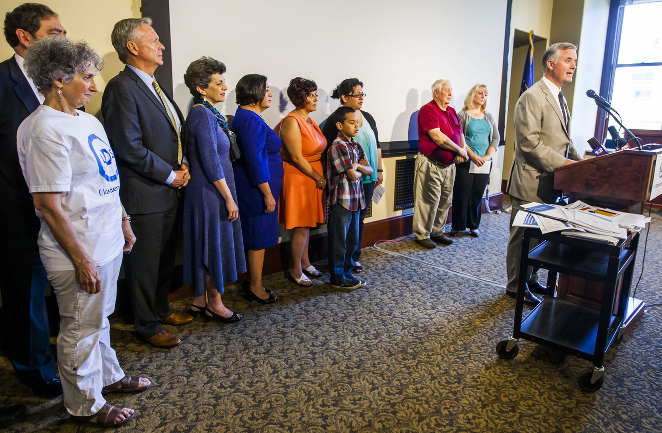 Peter Corroon, Utah Democratic Party chairman, discusses the urgency to expand Medicaid during a press conference at the state Capitol in Salt Lake City on Tuesday, Aug. 18, 2015. (Photo: Stacie Scott, Deseret News)