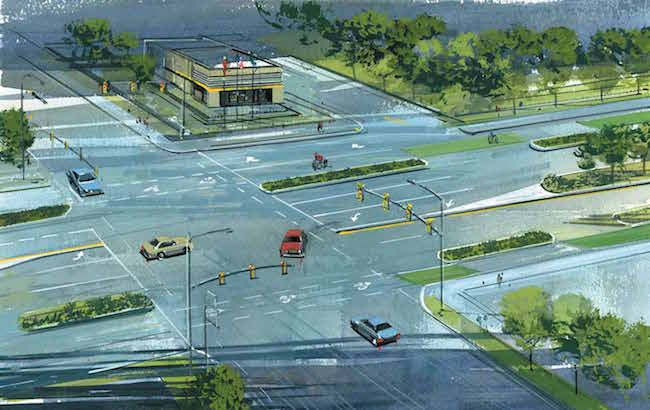 Bike lanes would be added in each direction to the east-west corridor and a median would limit where drivers could turn left into business driveways. (Photo: Provo City)