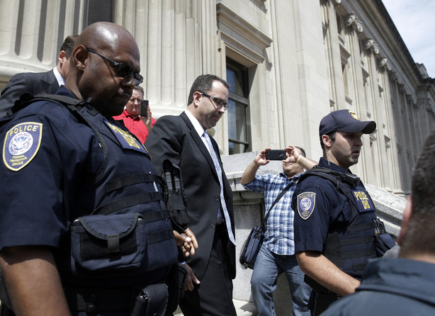 Former Subway pitchman Jared Fogle leaves the Federal Courthouse in Indianapolis, Wednesday, Aug. 19, 2015 following a hearing on child-pornography charges. Photo: AP Photo