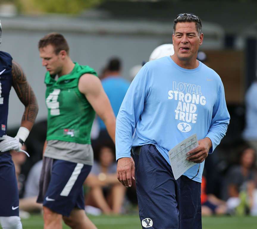 Offensive coordinator Robert Anae as BYU opens their first day of football camp Aug. 8, 2015, in Provo. (Photo: Tom Smart/Deseret News)