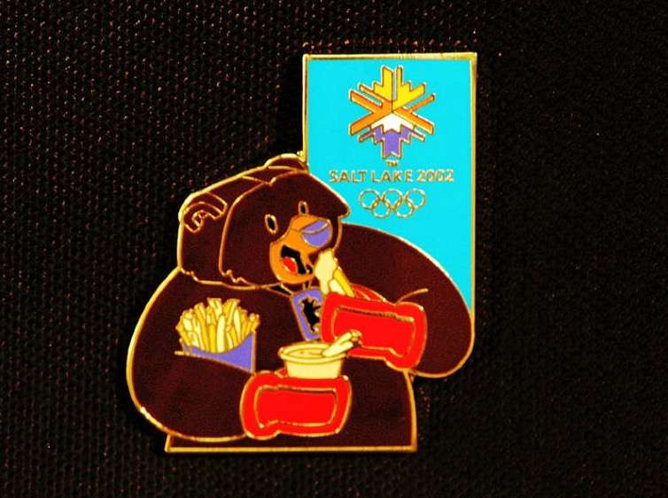 A souvenir pin from the 2002 Olympic Winter Games. (Photo: Courtesy of the Utah State Historical Society)