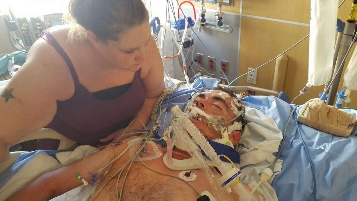 Keith Mortensen remained hospitalized Saturday on life support. He was shocked while working Friday when an aluminum ladder fell onto a power line. (Photo: Family photo)