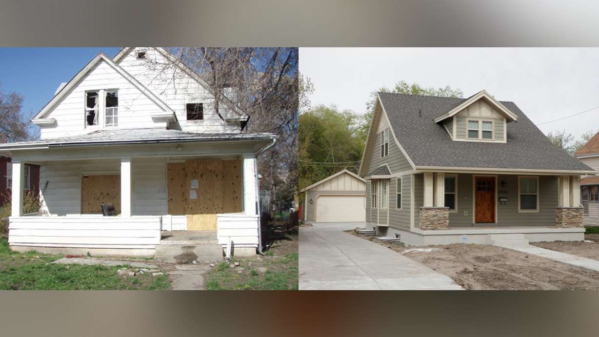 A before and after look of a home damaged by a fire and later restored at 2555 Fowler Avenue. (Photo: Courtesy of Ogden City Community Development)
