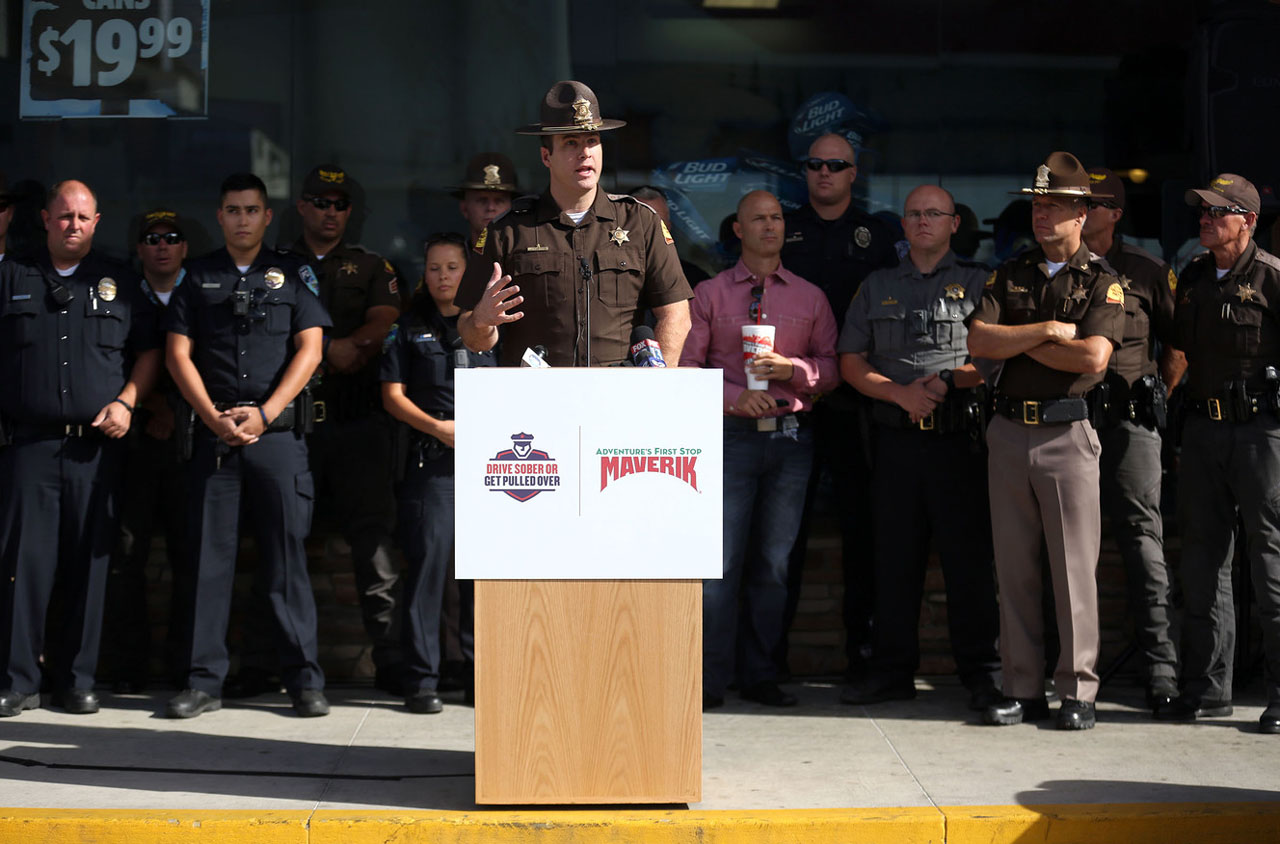Utah Highway Patrol trooper Lawrence Hopper speaks at a press conference for UHP's DUI Labor Day campaign, which is part of the national Drive Sober or Get Pulled Over campaign, at Maverik in Salt Lake City on Thursday, Sept. 3, 2015. (Photo: Kristin Murphy, Deseret News)